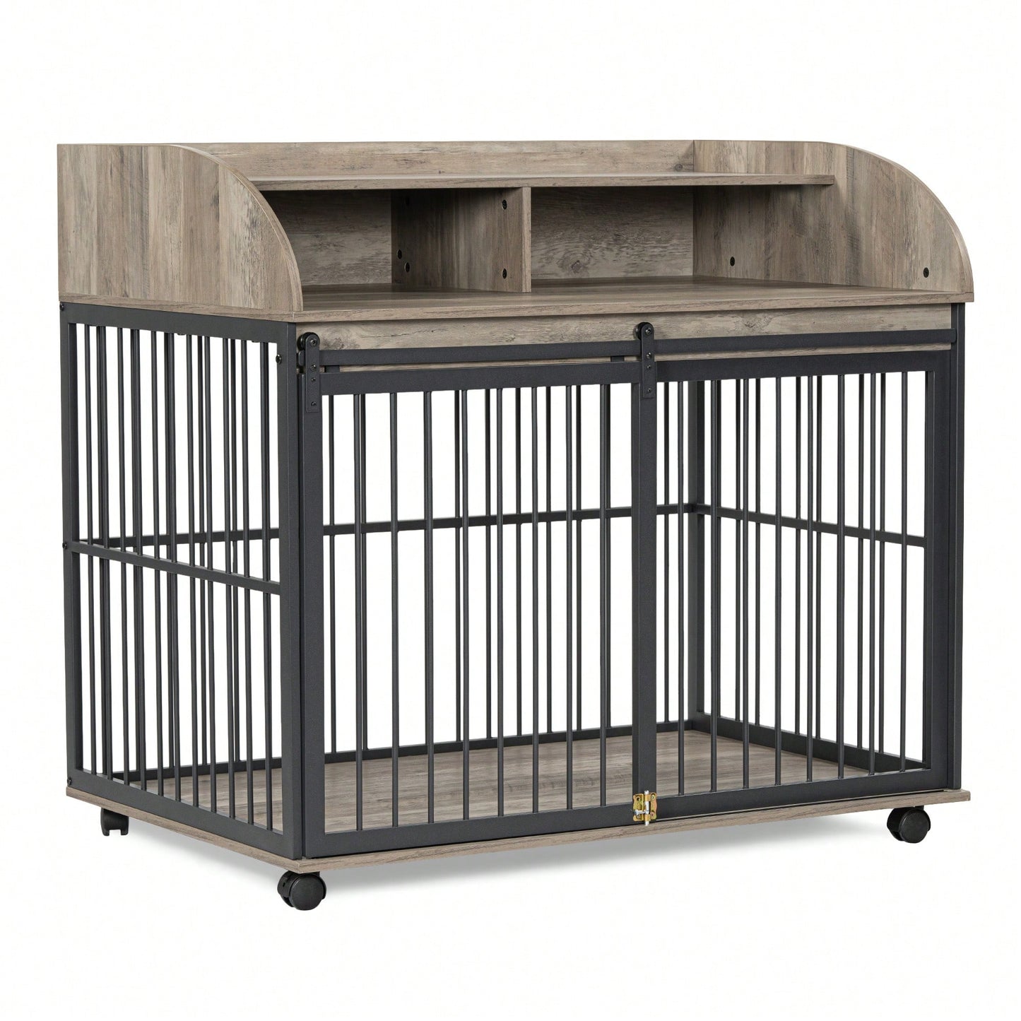 Heavy Duty Large Dog Crate Furniture With Lockable Wheels And Double Layer Storage For Medium To Large Dogs In Gray