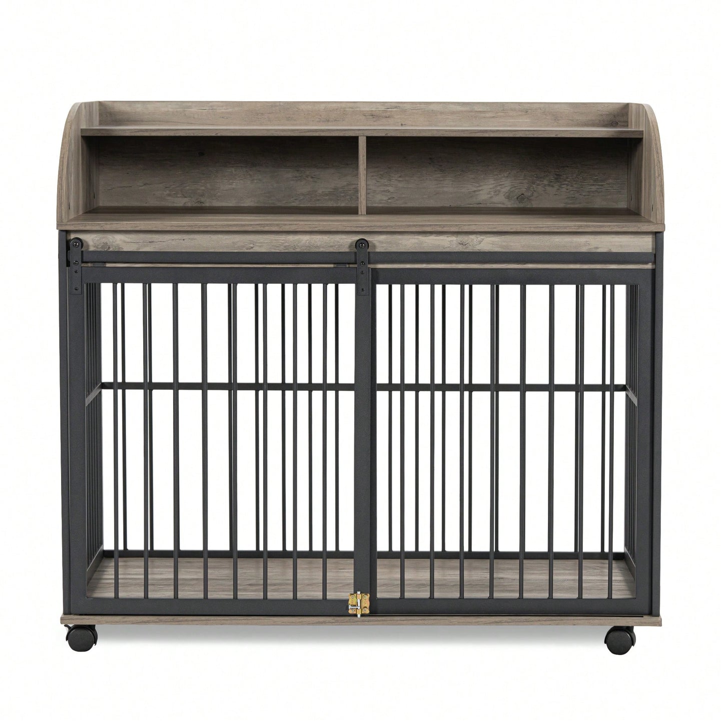 Heavy Duty Large Dog Crate Furniture With Lockable Wheels And Double Layer Storage For Medium To Large Dogs In Gray