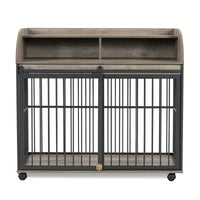 Heavy Duty Large Dog Crate Furniture With Lockable Wheels And Double Layer Storage For Medium To Large Dogs In Gray