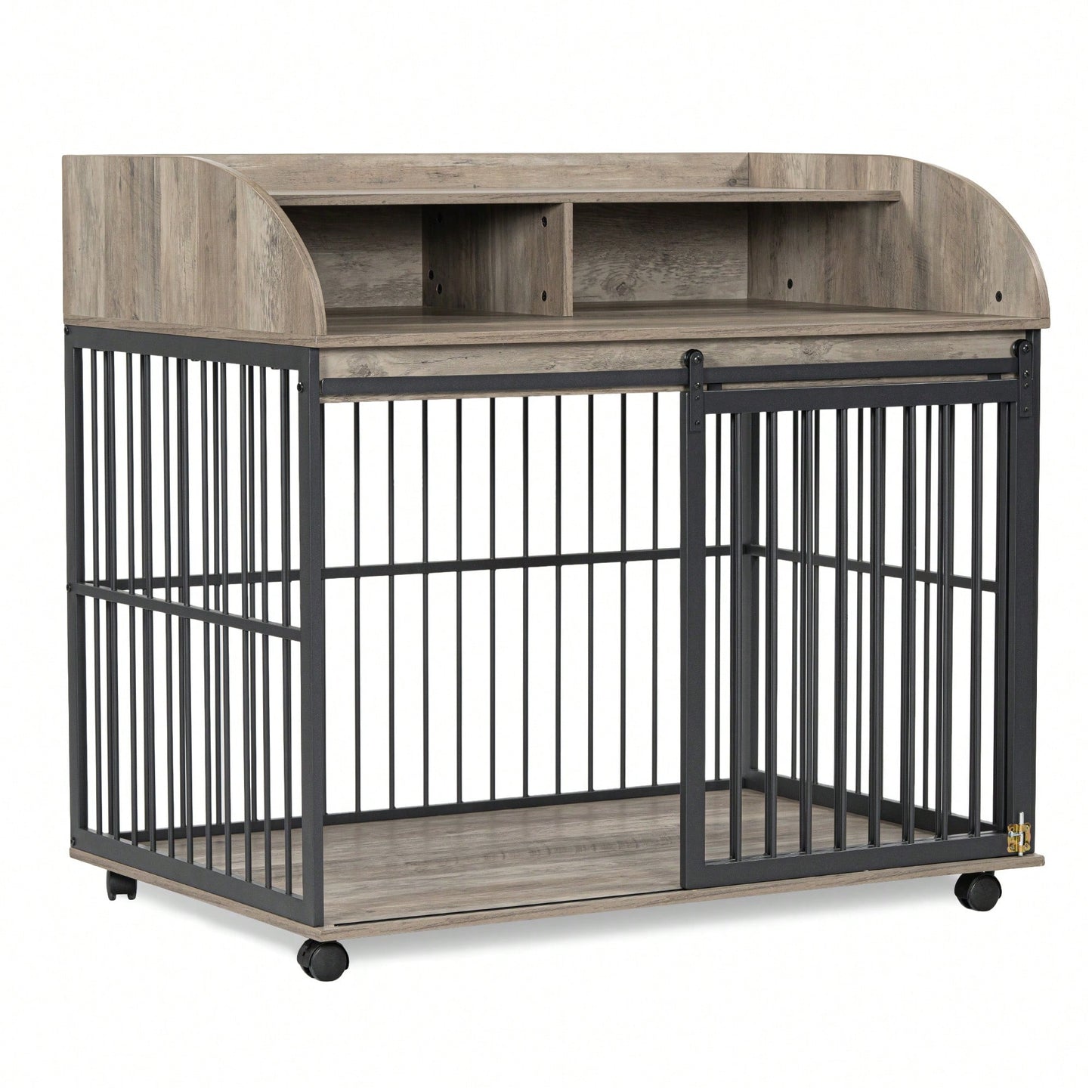 Heavy Duty Large Dog Crate Furniture With Lockable Wheels And Double Layer Storage For Medium To Large Dogs In Gray