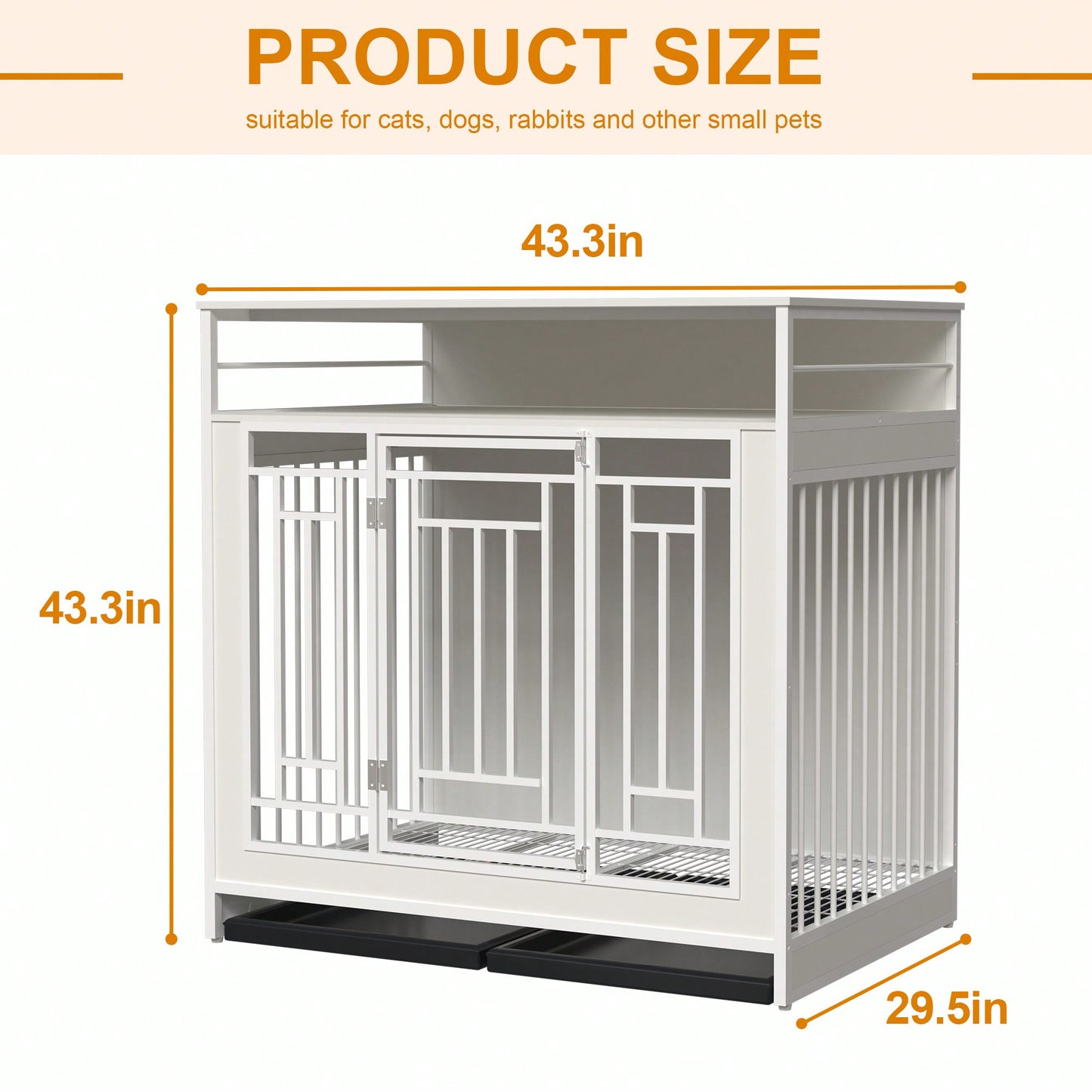 Elegant Wooden Dog Crate With Divider And Storage Drawers For Large And Medium Dogs, Double Door Design, Stylish Pet House In White