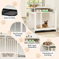 Elegant Wooden Dog Crate With Divider And Storage Drawers For Large And Medium Dogs, Double Door Design, Stylish Pet House In White