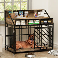 Large Wooden Dog Crate With Divider And Double Doors, Stylish Pet Kennel With Storage Drawers For Medium To Large Dogs, Rustic Brown Design