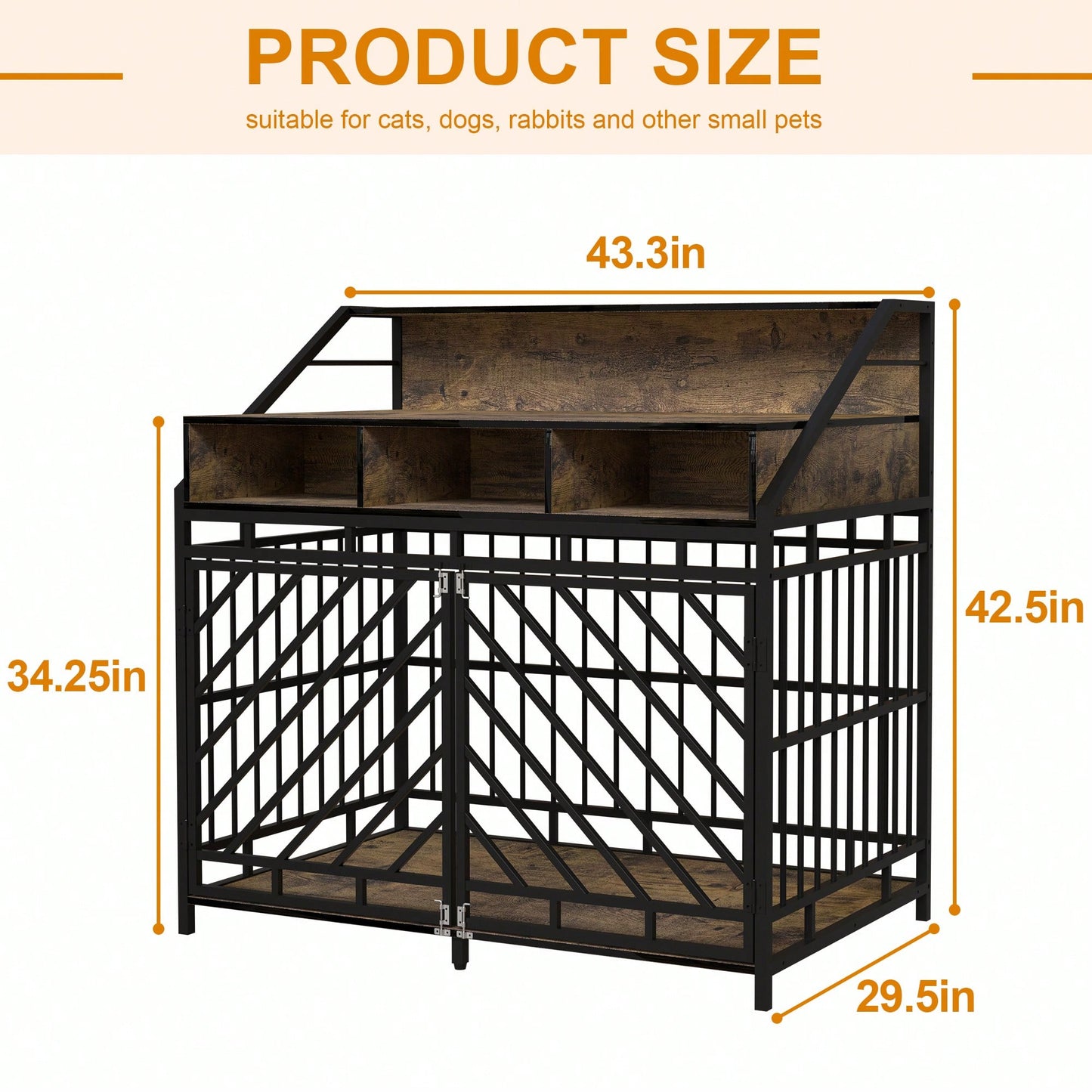 Large Wooden Dog Crate With Divider And Double Doors, Stylish Pet Kennel With Storage Drawers For Medium To Large Dogs, Rustic Brown Design