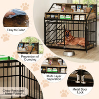 Large Wooden Dog Crate With Divider And Double Doors, Stylish Pet Kennel With Storage Drawers For Medium To Large Dogs, Rustic Brown Design