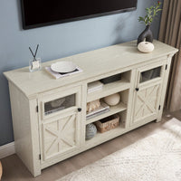 Farmhouse Style 2 Door TV Stand With Barn Design Modern Media Console White 60 Inch Wide Entertainment Center