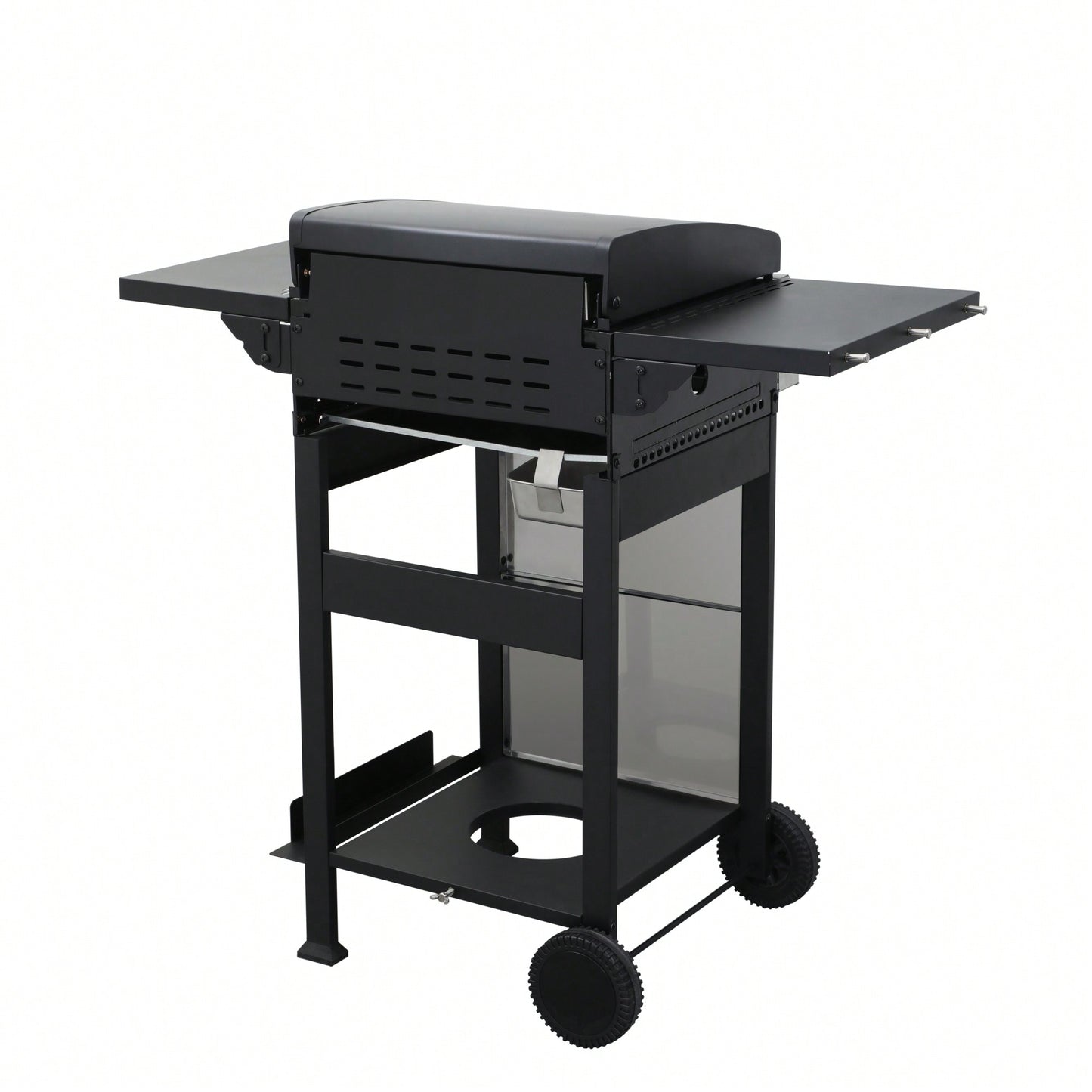 Portable 2-Burner Propane BBQ Grill with Stainless Steel Plancha 24600 BTU Enamel Grids Foldable Side Table and Hanging Basket