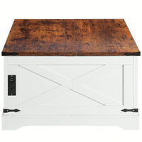 Multi-Functional Vintage White Coffee Table With Lifting Mechanism For Living Room 90CM