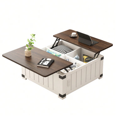 Farmhouse Lift Top Coffee Table with Storage and USB Charging Station Versatile Center Table for Living Room Bedroom and Home Office