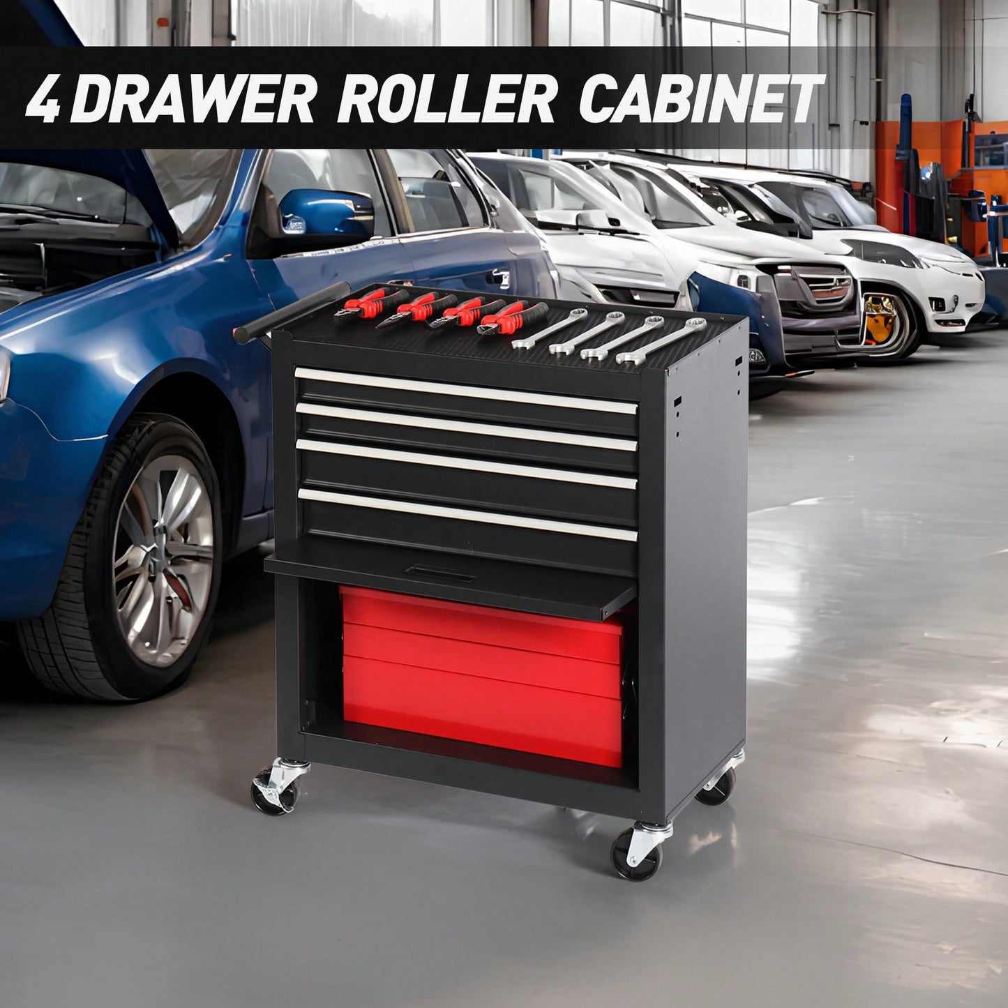 4-Drawer Rolling Tool Chest With Wheels For Garage And Workshop Storage Solutions