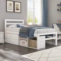 Wood Twin Size Platform Bed With Removable Storage Shelves And Built-In Drawers For Convenient Organization In White