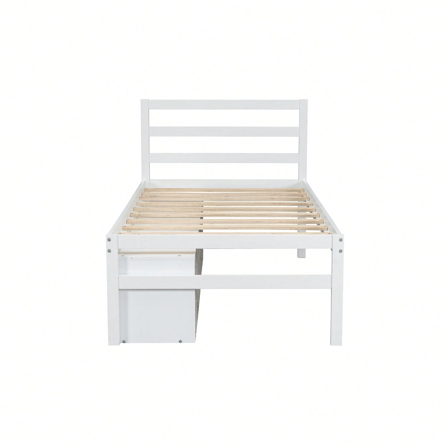 Wood Twin Size Platform Bed With Removable Storage Shelves And Built-In Drawers For Convenient Organization In White