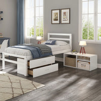 Wood Twin Size Platform Bed With Removable Storage Shelves And Built-In Drawers For Convenient Organization In White