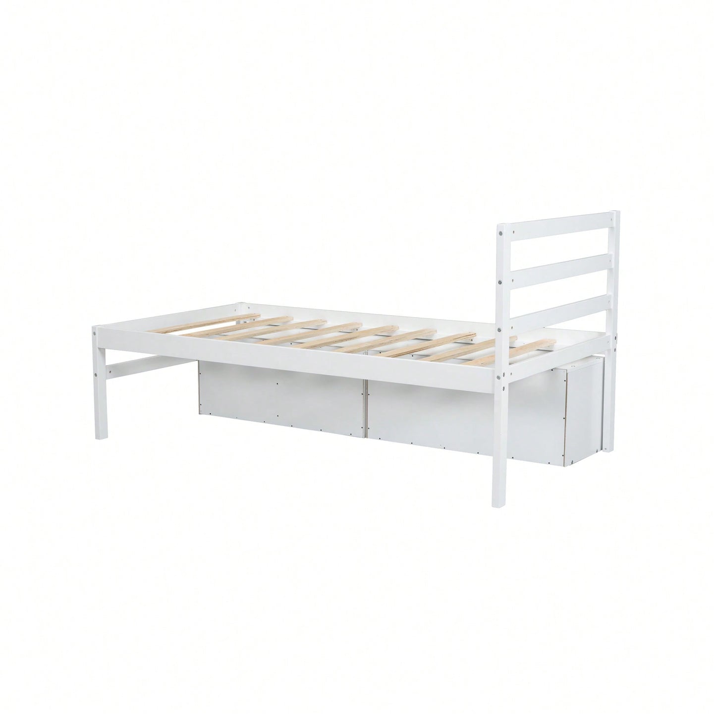 Wood Twin Size Platform Bed With Removable Storage Shelves And Built-In Drawers For Convenient Organization In White