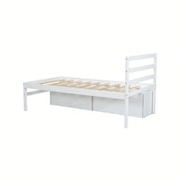 Wood Twin Size Platform Bed With Removable Storage Shelves And Built-In Drawers For Convenient Organization In White