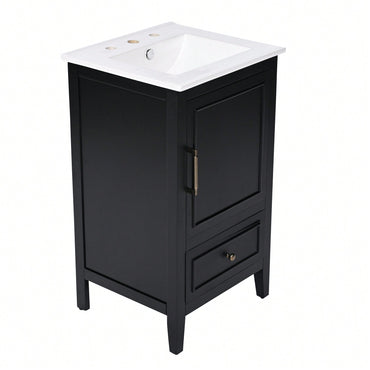 20 Inch Black Bathroom Vanity With Sink And Storage Cabinet, Adjustable Foot Pads, Door Shelf And Drawer