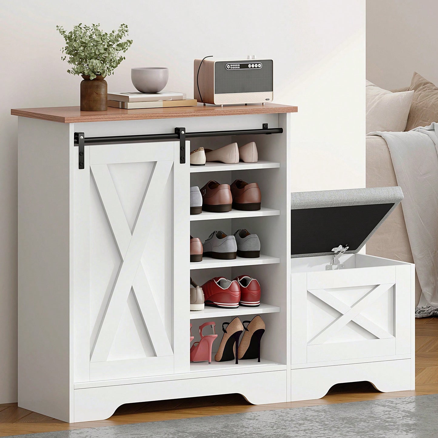 Stylish White Shoe Cabinet For Entryway And Balcony Storage With Large Capacity Shoe Rack