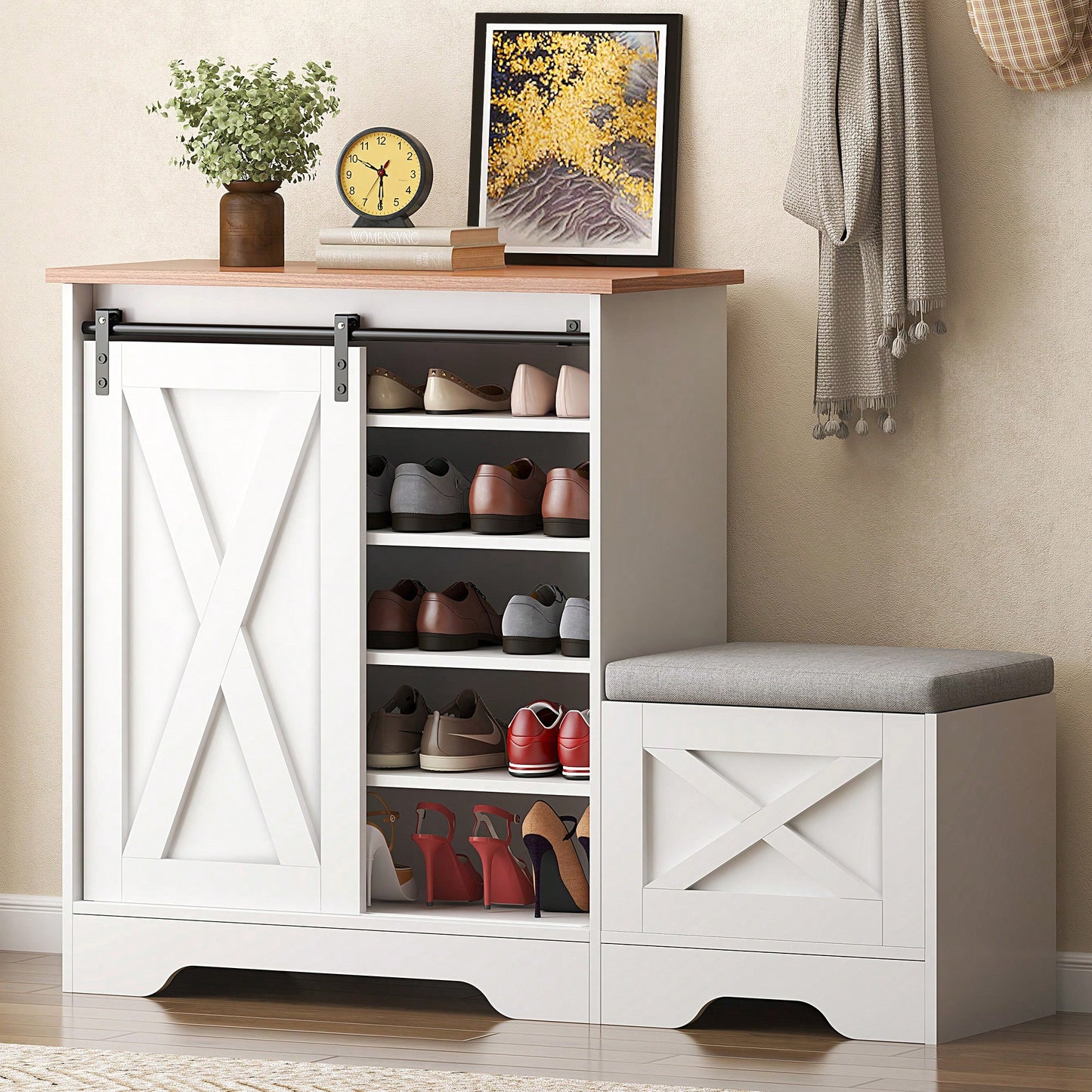 Stylish White Shoe Cabinet For Entryway And Balcony Storage With Large Capacity Shoe Rack