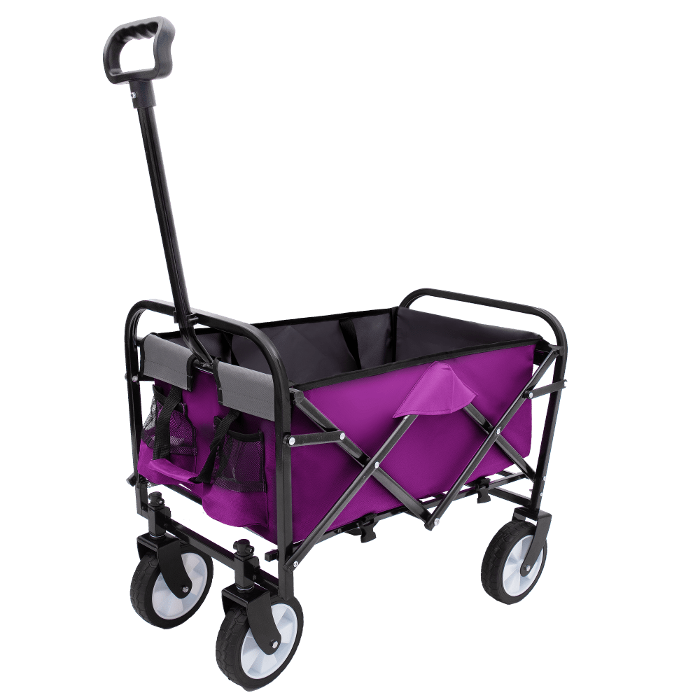 Collapsible Utility Wagon Cart with Strapping System, Supports 225lbs All-Terrain Wheels Purple