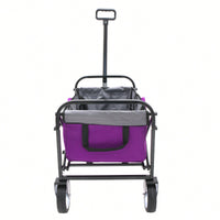 Collapsible Utility Wagon Cart with Strapping System, Supports 225lbs All-Terrain Wheels Purple