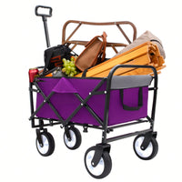 Collapsible Utility Wagon Cart with Strapping System, Supports 225lbs All-Terrain Wheels Purple