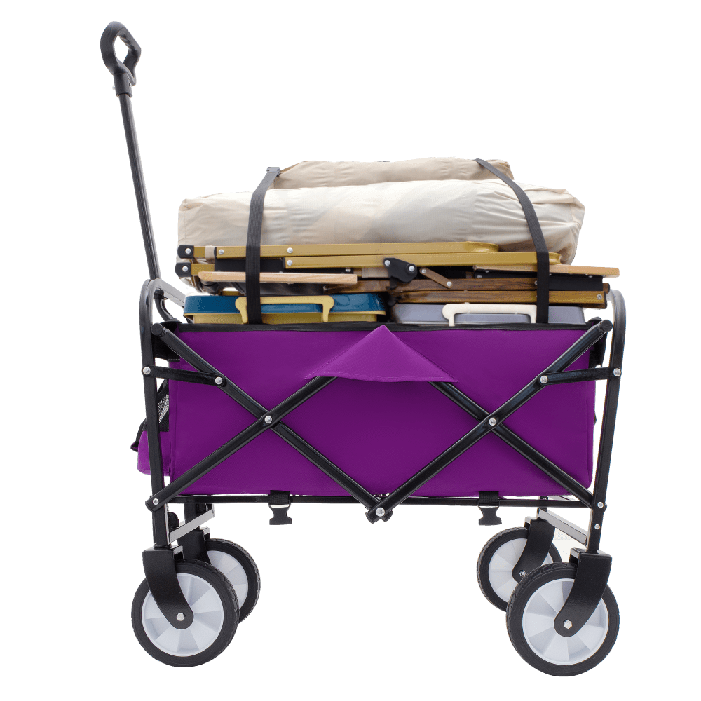 Collapsible Utility Wagon Cart with Strapping System, Supports 225lbs All-Terrain Wheels Purple