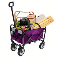 Collapsible Utility Wagon Cart with Strapping System, Supports 225lbs All-Terrain Wheels Purple