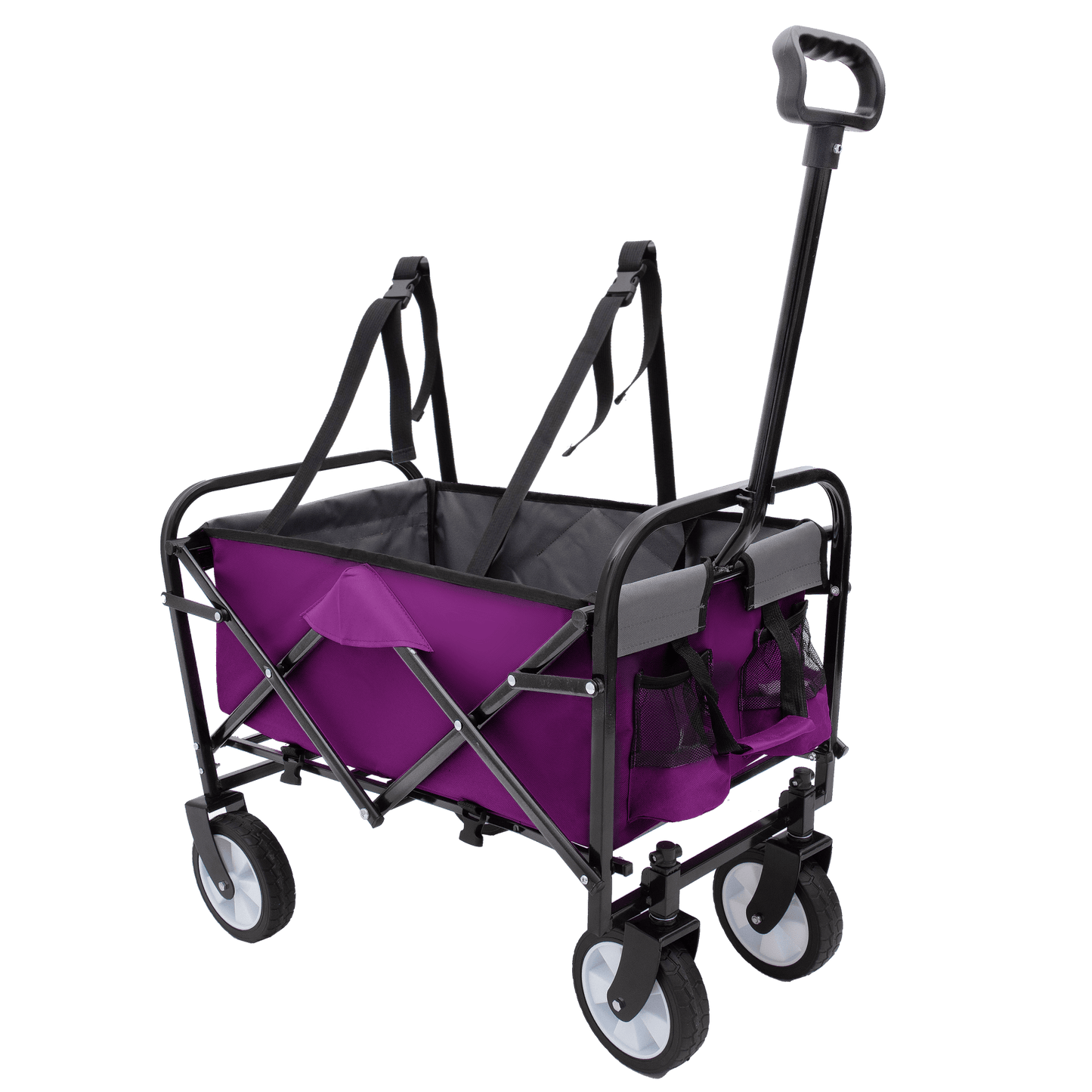 Collapsible Utility Wagon Cart with Strapping System, Supports 225lbs All-Terrain Wheels Purple