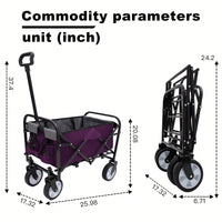 Collapsible Utility Wagon Cart with Strapping System, Supports 225lbs All-Terrain Wheels Purple