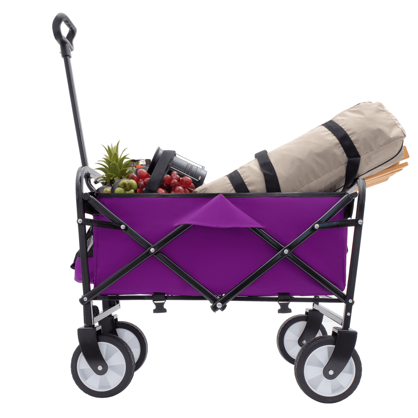 Collapsible Utility Wagon Cart with Strapping System, Supports 225lbs All-Terrain Wheels Purple