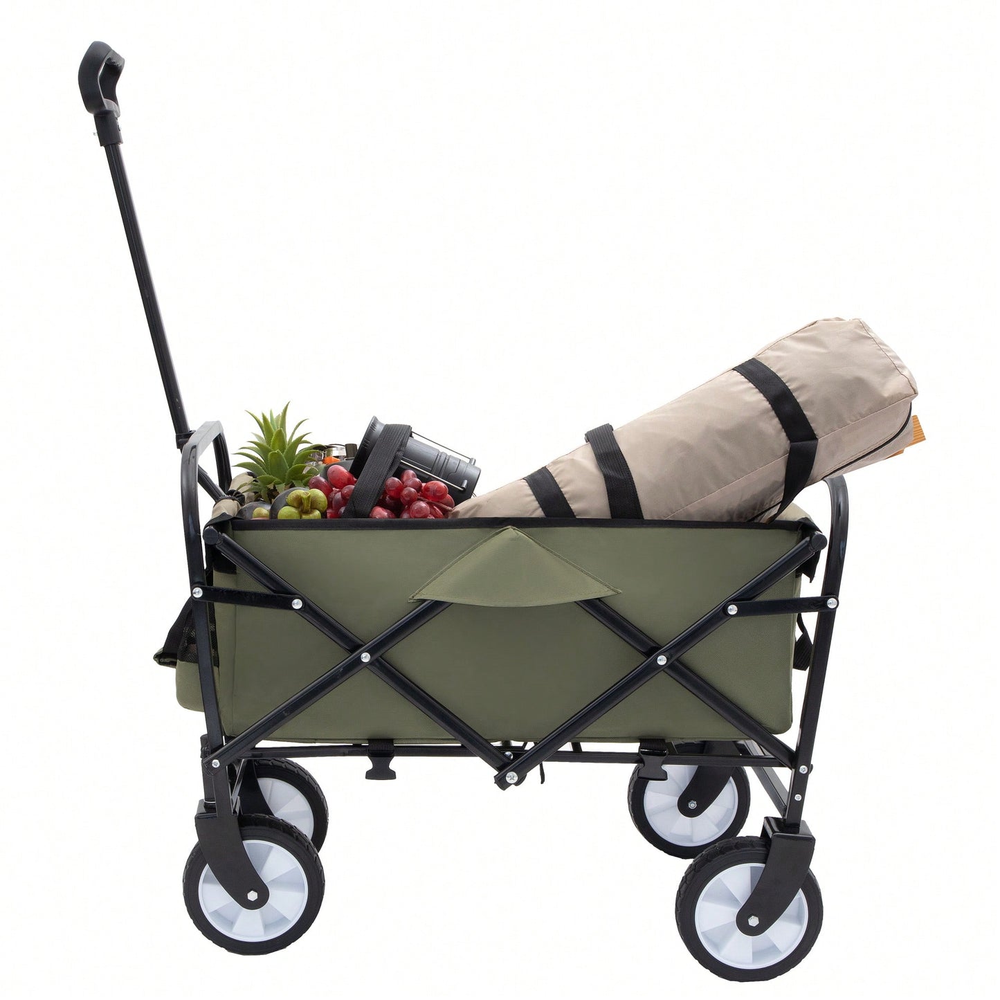 Collapsible Utility Wagon Cart with Strapping System, Supports 225lbs All-Terrain Wheels Purple