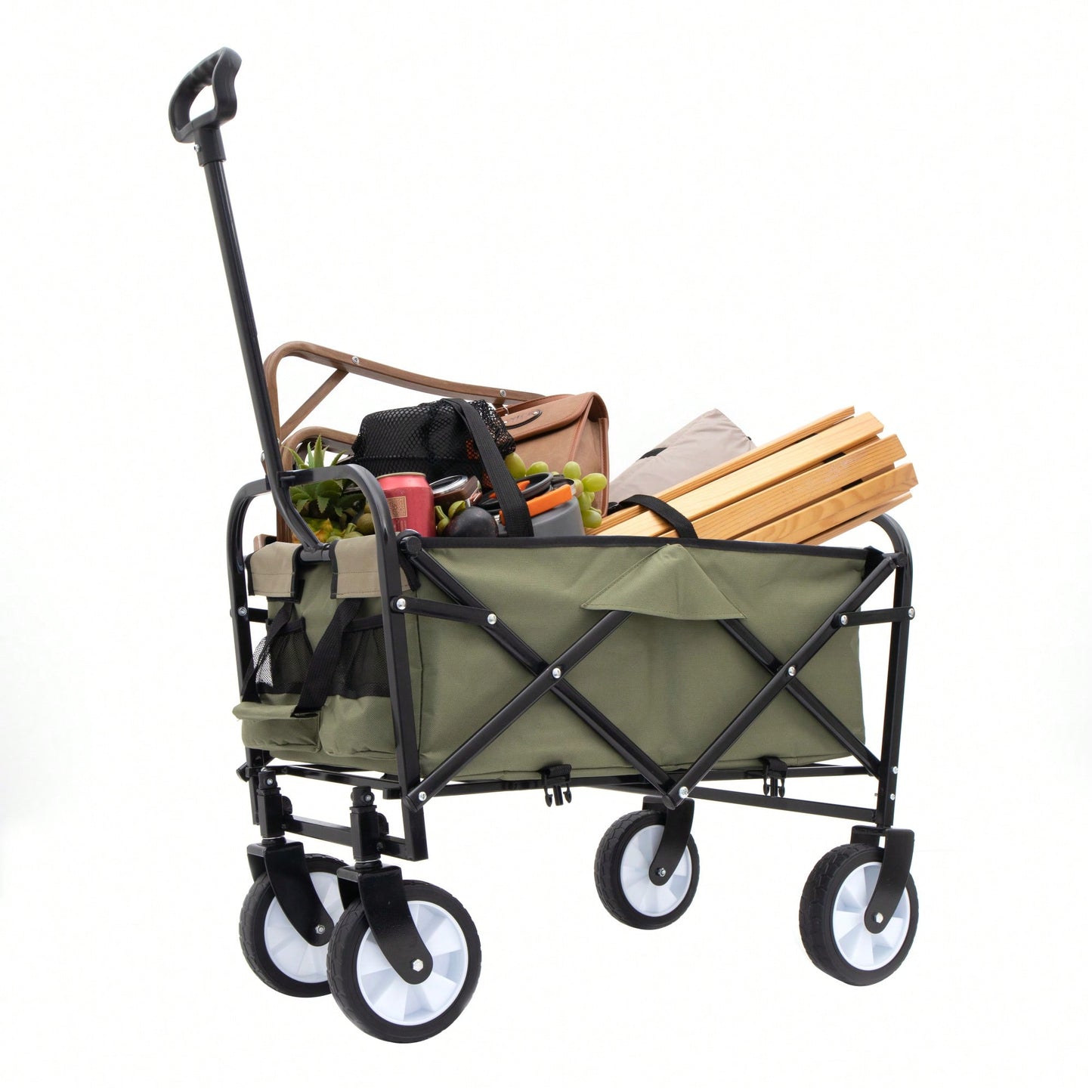 Collapsible Utility Wagon Cart with Strapping System, Supports 225lbs All-Terrain Wheels Purple