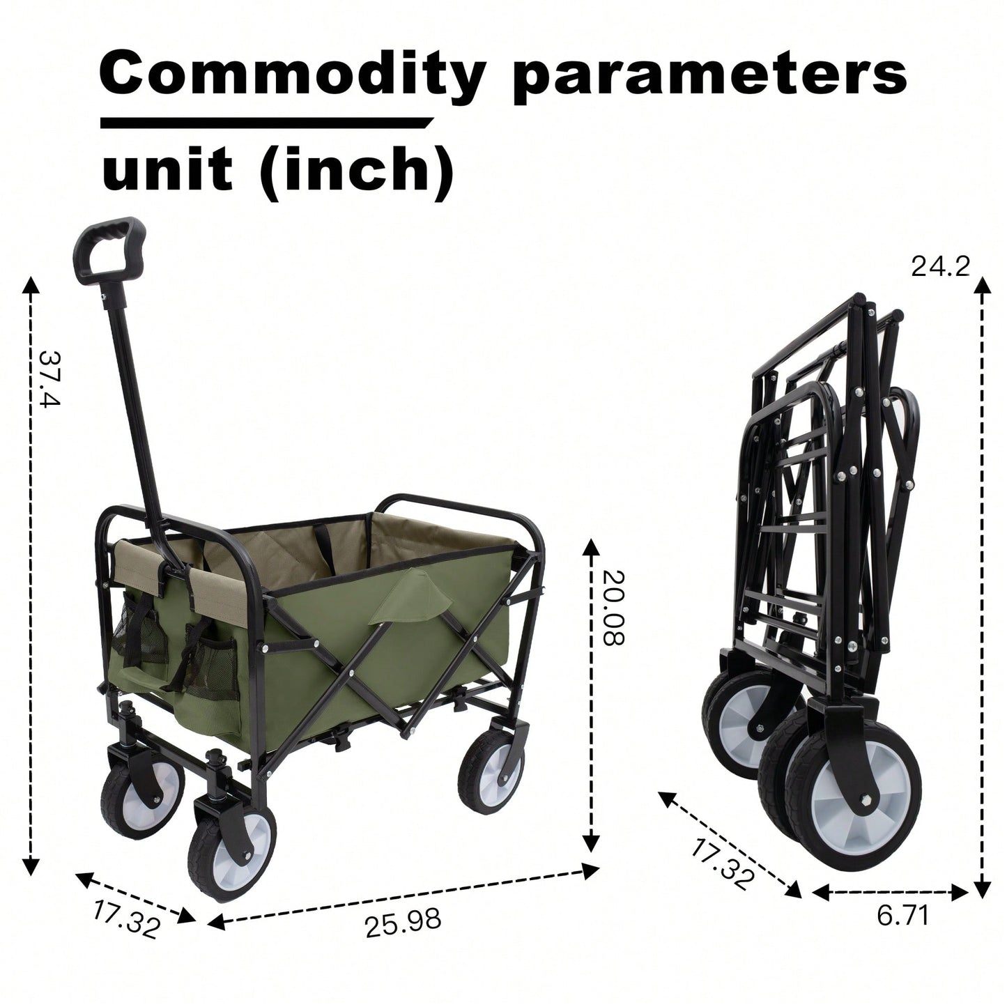 Collapsible Utility Wagon Cart with Strapping System, Supports 225lbs All-Terrain Wheels Purple