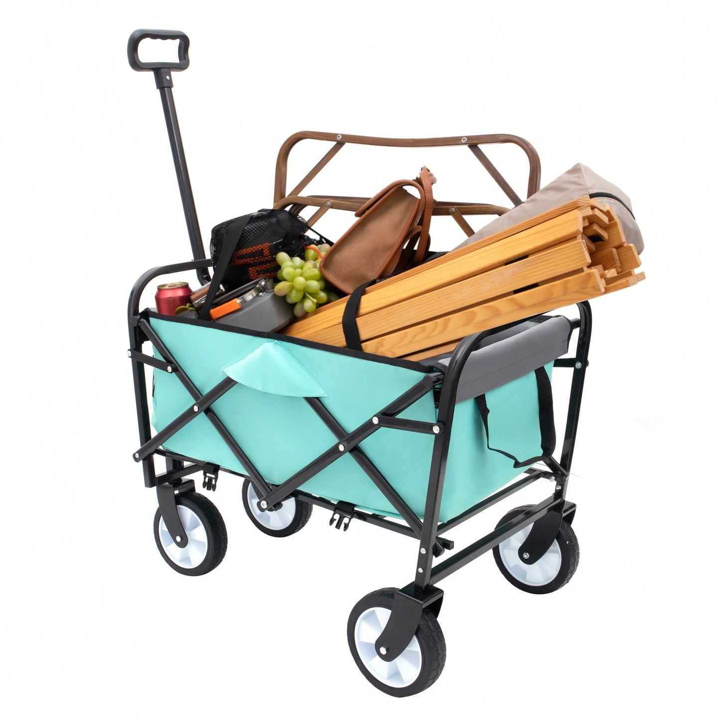 Collapsible Utility Wagon Cart with Strapping System, Supports 225lbs All-Terrain Wheels Purple