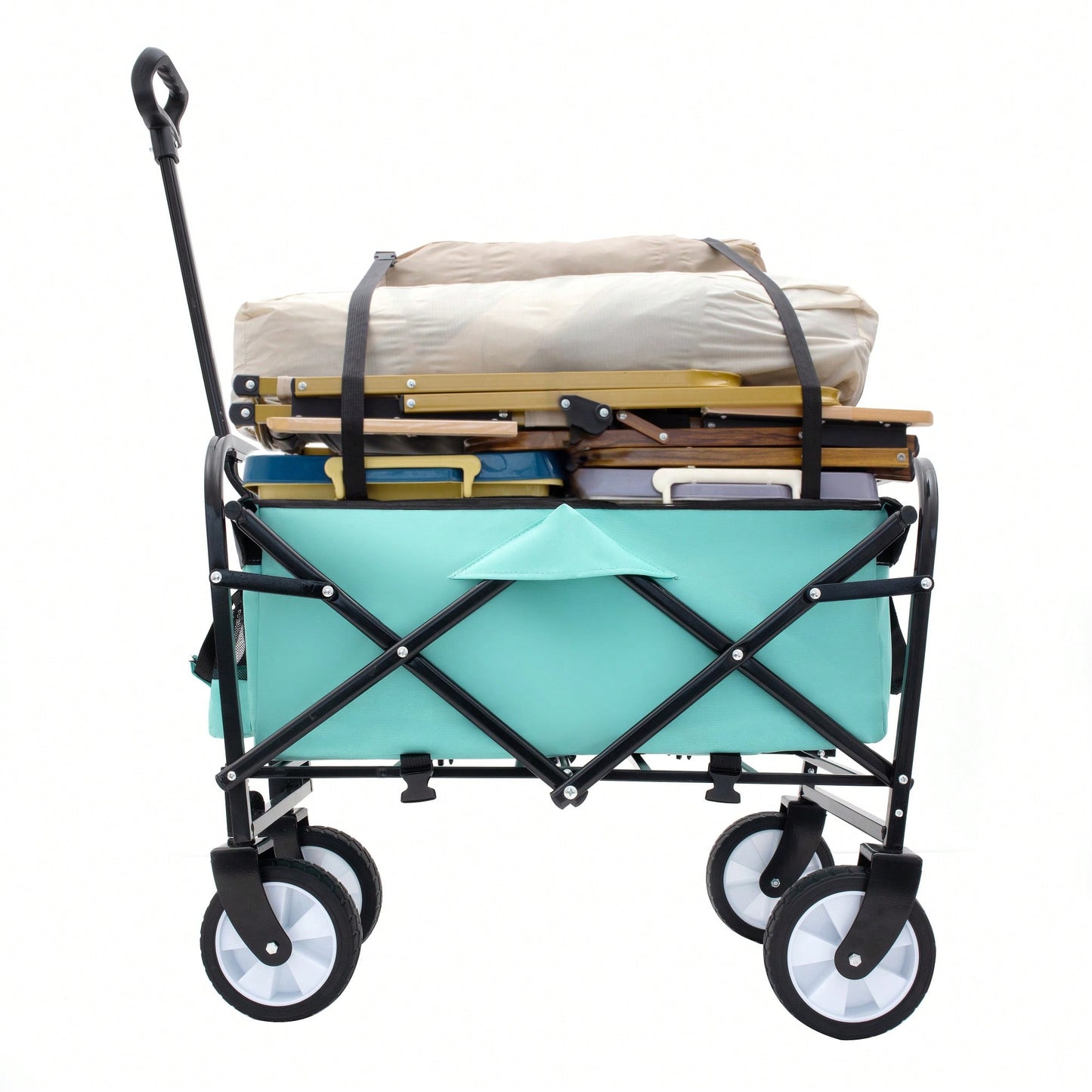 Collapsible Utility Wagon Cart with Strapping System, Supports 225lbs All-Terrain Wheels Purple