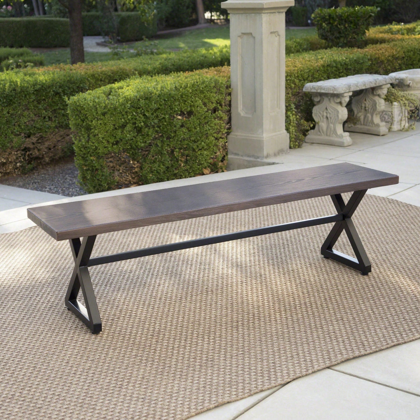 Durable Outdoor Aluminum Dining Bench With Steel Frame In Grey And Black