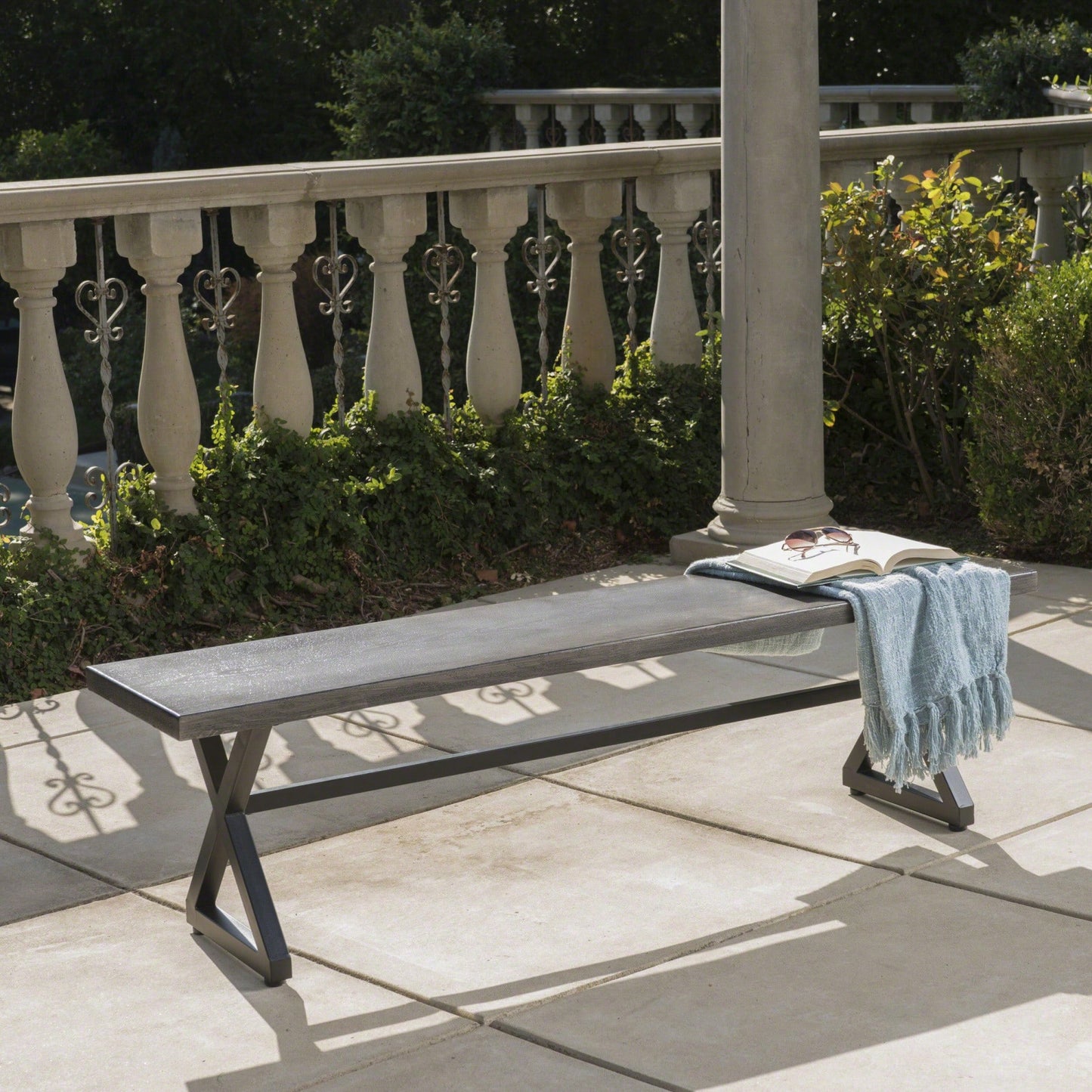 Durable Outdoor Aluminum Dining Bench With Steel Frame In Grey And Black