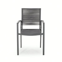 Stylish Outdoor Aluminum Dining Chairs With Rope Seat Set Of 2 Dark Gray And Black