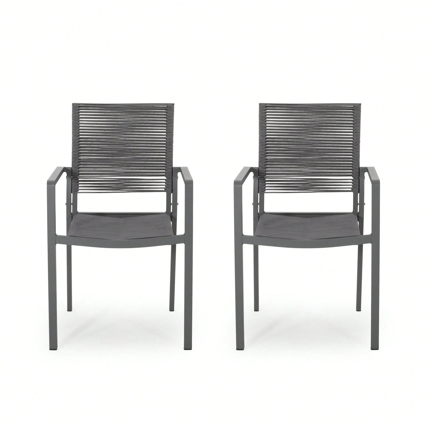 Stylish Outdoor Aluminum Dining Chairs With Rope Seat Set Of 2 Dark Gray And Black