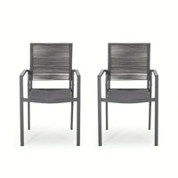 Stylish Outdoor Aluminum Dining Chairs With Rope Seat Set Of 2 Dark Gray And Black