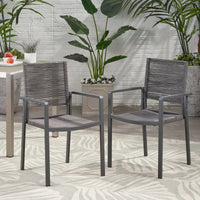 Stylish Outdoor Aluminum Dining Chairs With Rope Seat Set Of 2 Dark Gray And Black