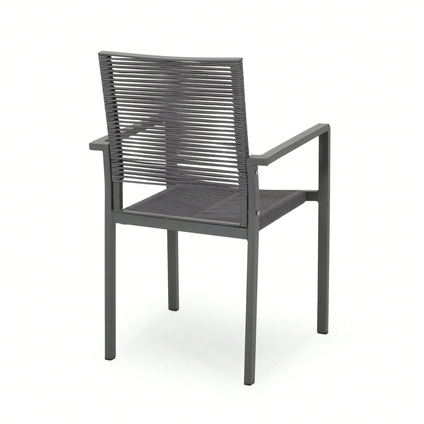 Stylish Outdoor Aluminum Dining Chairs With Rope Seat Set Of 2 Dark Gray And Black