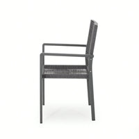 Stylish Outdoor Aluminum Dining Chairs With Rope Seat Set Of 2 Dark Gray And Black