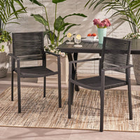 Stylish Outdoor Aluminum Dining Chairs With Rope Seat Set Of 2 Dark Gray And Black