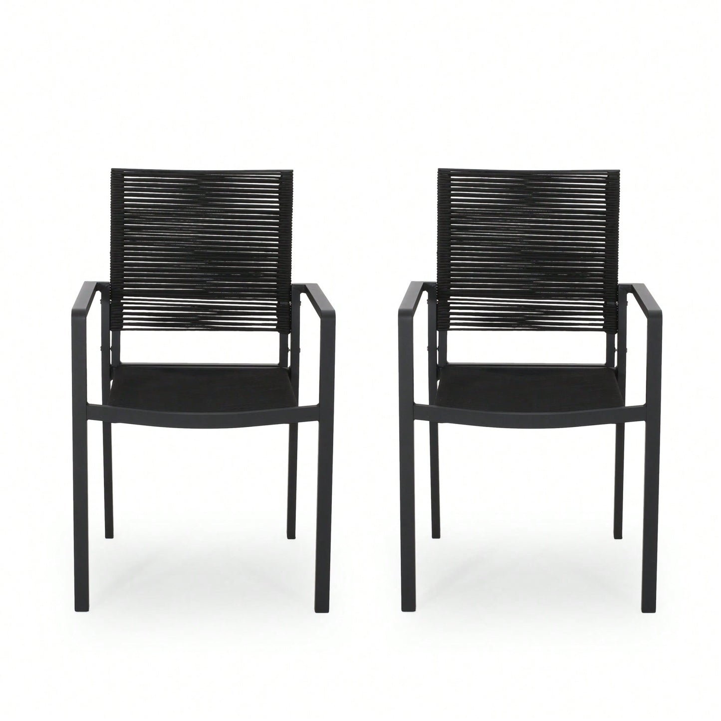 Stylish Outdoor Aluminum Dining Chairs With Rope Seat Set Of 2 Dark Gray And Black