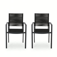 Stylish Outdoor Aluminum Dining Chairs With Rope Seat Set Of 2 Dark Gray And Black