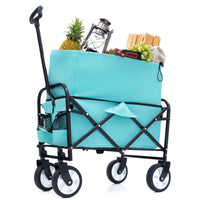 Heavy Duty Collapsible Beach Wagon Utility Cart For Camping Shopping Gardening Fishing Supports 225lbs All-Terrain Wheels Green