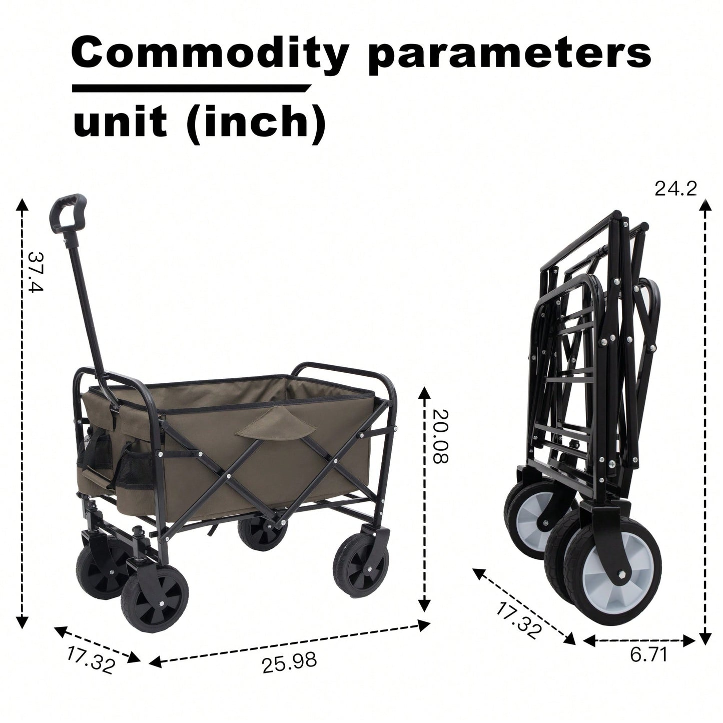 Heavy Duty Collapsible Beach Wagon Utility Cart For Camping Shopping Gardening Fishing Supports 225lbs All-Terrain Wheels Green