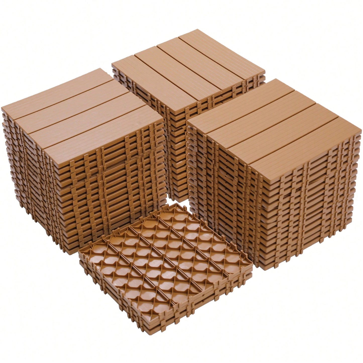 Outdoor Waterproof Plastic Interlocking Deck Tiles 11.8"X11.8" Pack Of 44 For Garden Poolside Patio Light Coffee Color