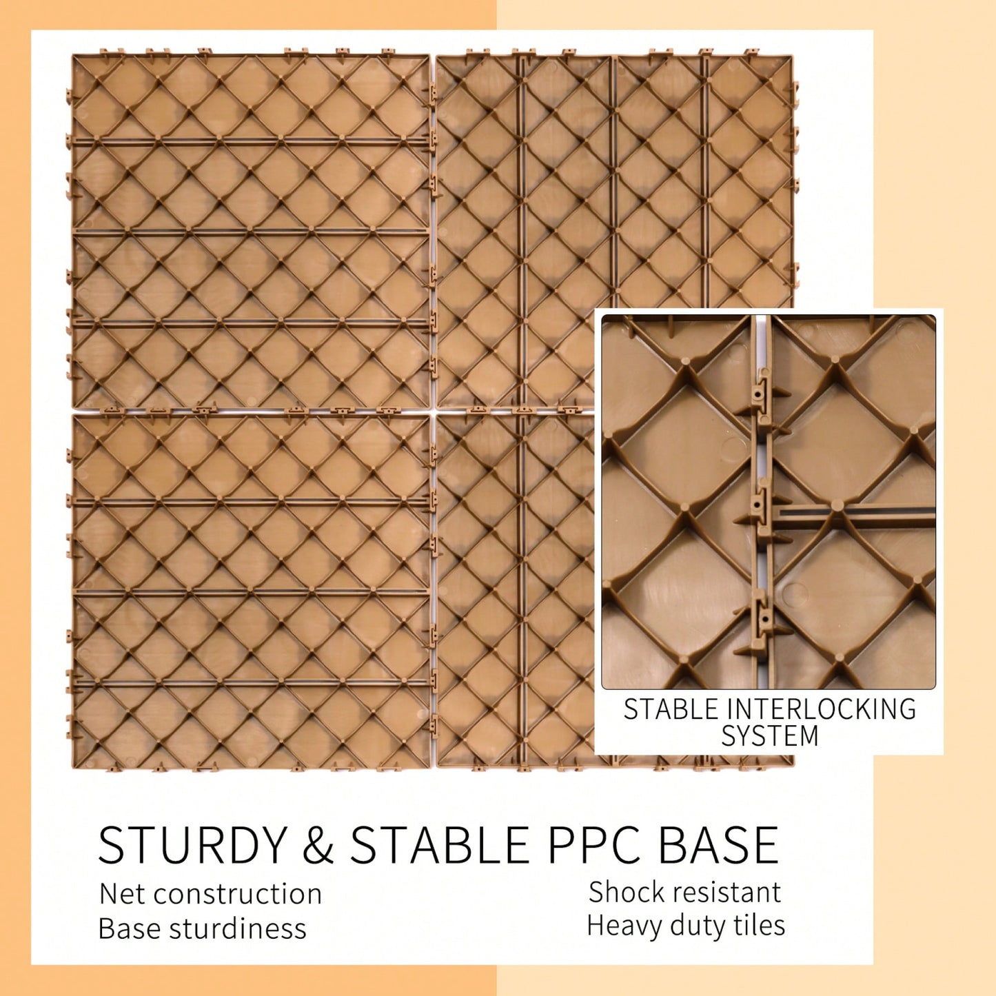 Outdoor Waterproof Plastic Interlocking Deck Tiles 11.8"X11.8" Pack Of 44 For Garden Poolside Patio Light Coffee Color